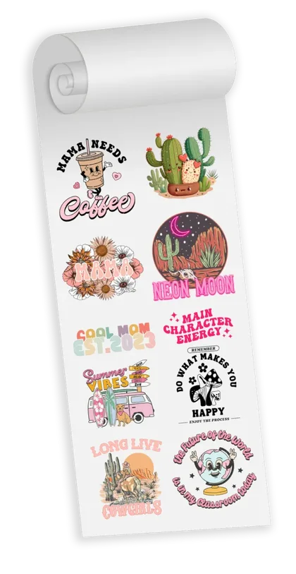 Teddy Transfers gang sheet — dozens of designs auto-packed onto one DTF transfer